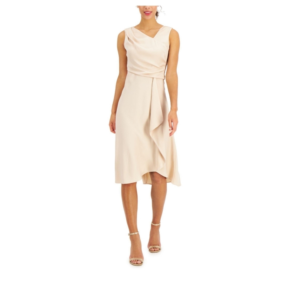 TAYLOR NWTs S4P Beige Pleated Tulip Dress
